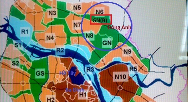 Vị trí phân khu đô thị GN(B) trên địa bàn huyện Đông Anh.